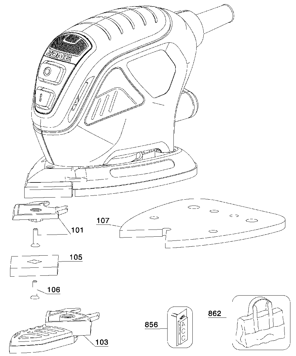 Exploded Diagram A Diagram and Parts List for MS600B-CACT Type 1 Black and Decker Sander Polisher